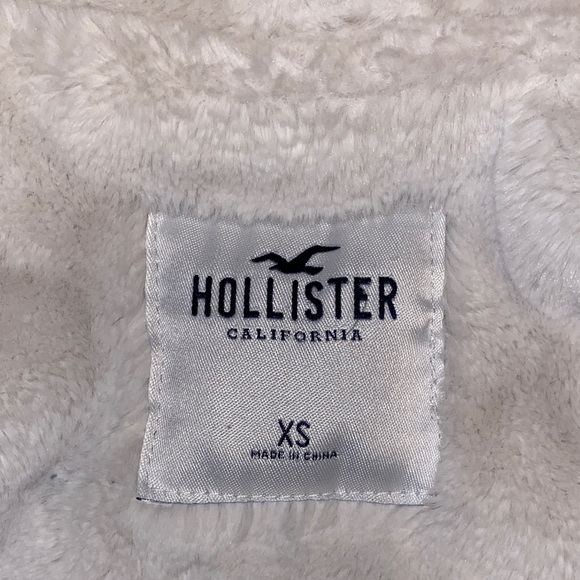 Hollister Maroon Full Zip Hoodie with White Logo Faux Fur Lining Size XS